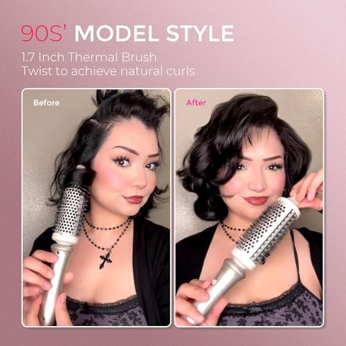 TYMO STYLUX 2.0 Thermal Brush Curling Iron - 1.7" Blowout Volumizer with Flexi-Fit for Hair Straightening & Curling, Dual Voltage, Gold Avelisse