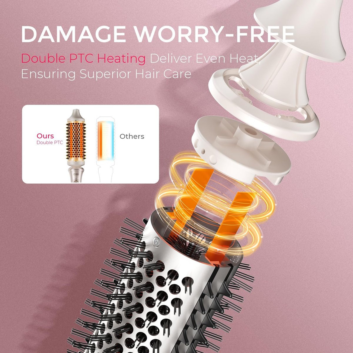 TYMO STYLUX 2.0 Thermal Brush Curling Iron - 1.7" Blowout Volumizer with Flexi-Fit for Hair Straightening & Curling, Dual Voltage, Gold Avelisse