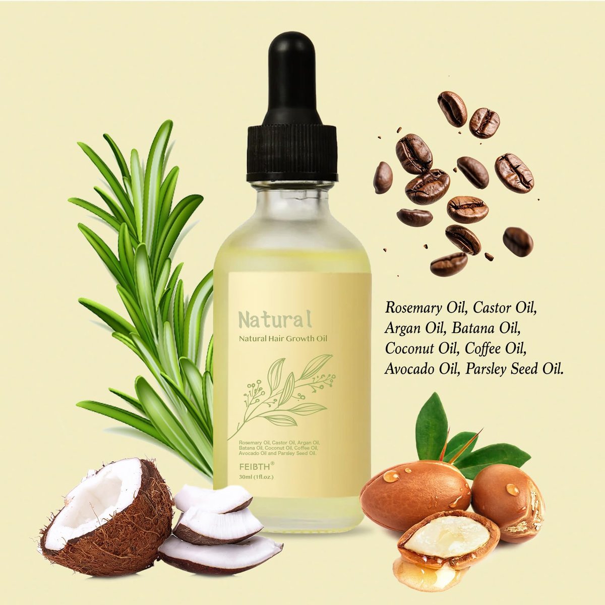 Natural Hair Growth Oil for Men and Women - Batana & Rosemary Infused (2 fl oz) by BabyFaceDiary Avelisse