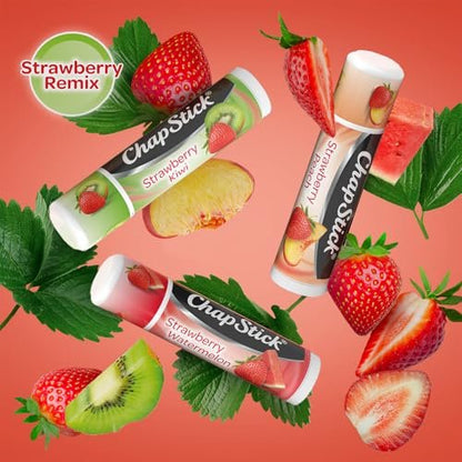 ChapStick Strawberry Lip Balm 5-Pack – Remix 3-Pack + Original 2-Pack, Sweet & Fruity Moisturizers for Dry Lips, 0.15 Oz Each