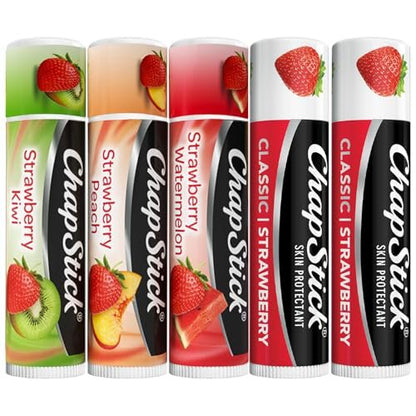 ChapStick Strawberry Lip Balm 5-Pack – Remix 3-Pack + Original 2-Pack, Sweet & Fruity Moisturizers for Dry Lips, 0.15 Oz Each