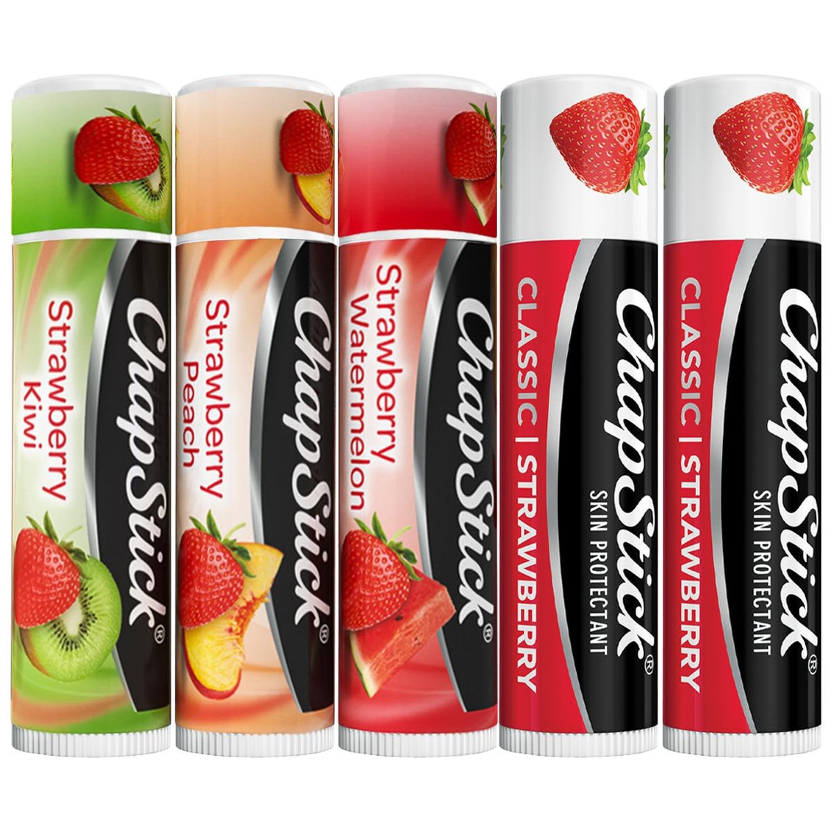 ChapStick Strawberry Lip Balm 5-Pack – Remix 3-Pack + Original 2-Pack, Sweet & Fruity Moisturizers for Dry Lips, 0.15 Oz Each - görsel 1