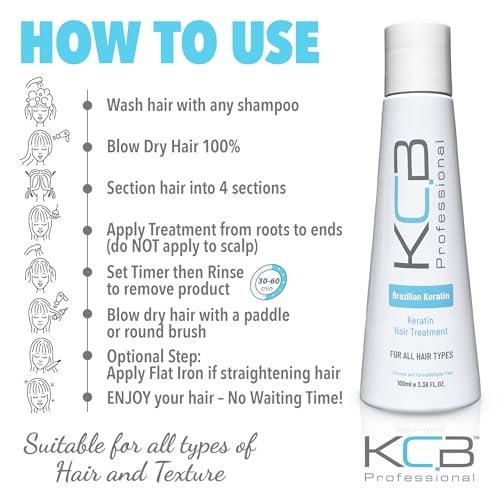 KCB Professional Brazilian Keratin 1 Step Keratin Treatment Kit - Formaldehyde Free, Frizz Control & Straightening for All Hair Types (3.38 Fl Oz) Avelisse