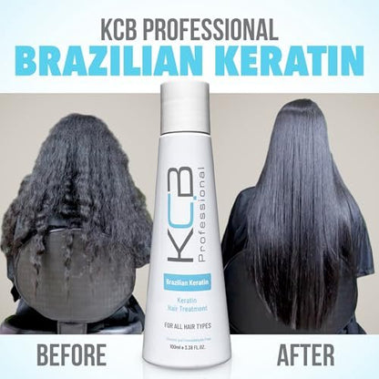 KCB Professional Brazilian Keratin 1 Step Keratin Treatment Kit - Formaldehyde Free, Frizz Control & Straightening for All Hair Types (3.38 Fl Oz) Avelisse