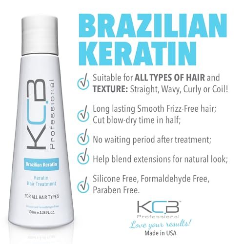 KCB Professional Brazilian Keratin 1 Step Keratin Treatment Kit - Formaldehyde Free, Frizz Control & Straightening for All Hair Types (3.38 Fl Oz) Avelisse
