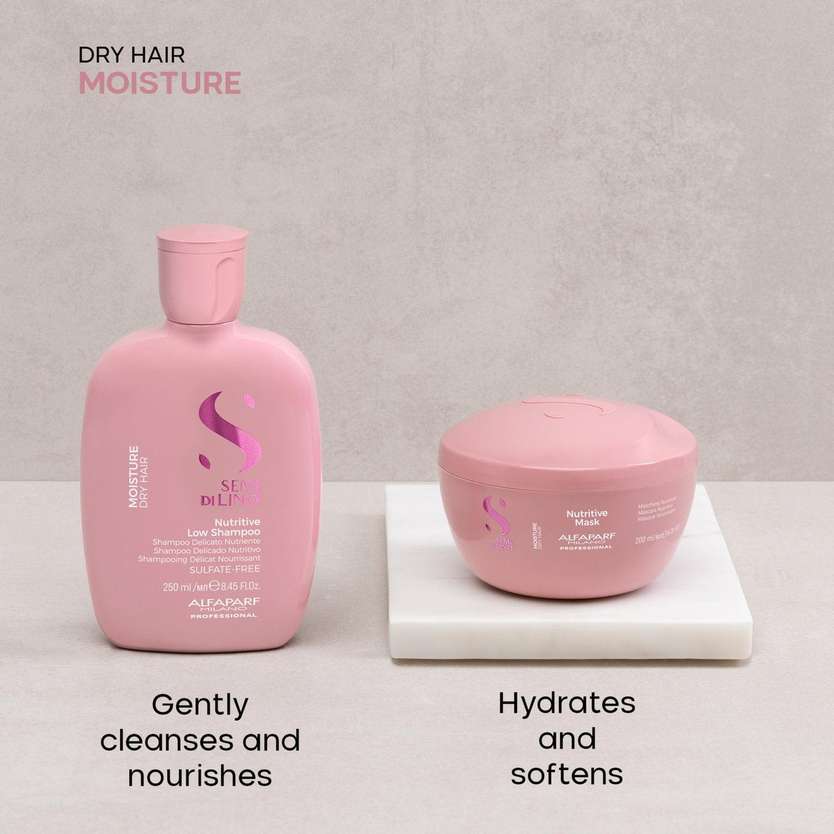 ALFAPARF MILANO Semi di Lino Moisturizing Shampoo and Hair Mask for Dry Hair - Hydrates, Nourishes, Softens - Color Safe - Adds Shine and Softness on Dry Damaged Hair - Sulfate Free Avelisse