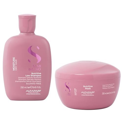 ALFAPARF MILANO Semi di Lino Moisturizing Shampoo and Hair Mask for Dry Hair - Hydrates, Nourishes, Softens - Color Safe - Adds Shine and Softness on Dry Damaged Hair - Sulfate Free Avelisse