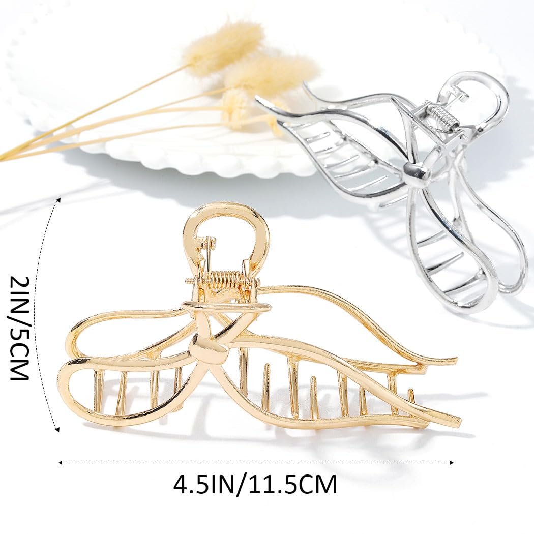 CAKURE Bow Claw Hair Clip Gold Metal Hair Clips for Women - Pack of 2, Medium Jaw Clamps, Stylish Hair Accessories - görsel 3