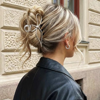CAKURE Bow Claw Hair Clip Gold Metal Hair Clips for Women - Pack of 2, Medium Jaw Clamps, Stylish Hair Accessories