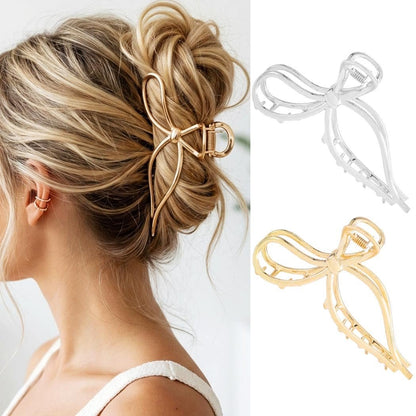 CAKURE Bow Claw Hair Clip Gold Metal Hair Clips for Women - Pack of 2, Medium Jaw Clamps, Stylish Hair Accessories