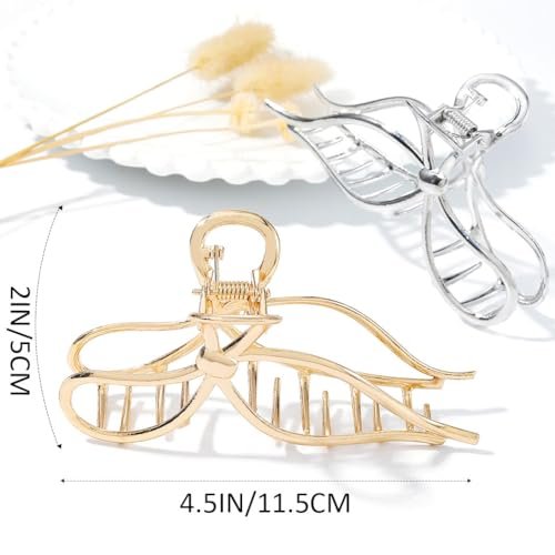 CAKURE Bow Claw Hair Clip Gold Metal Hair Clips for Women - Pack of 2, Medium Jaw Clamps, Stylish Hair Accessories - görsel 4