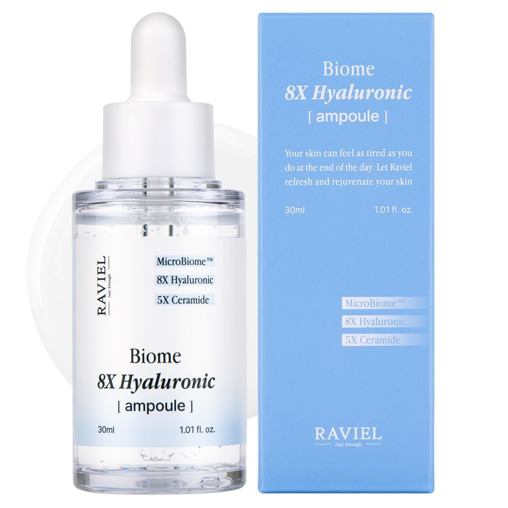 RAVIEL Biome 8X Hyaluronic Ampoule – Intensive Hydration & Pore Care Serum with 5X Ceramide for Dehydrated, Sensitive Skin, Korean Skincare, 30ml - görsel 1