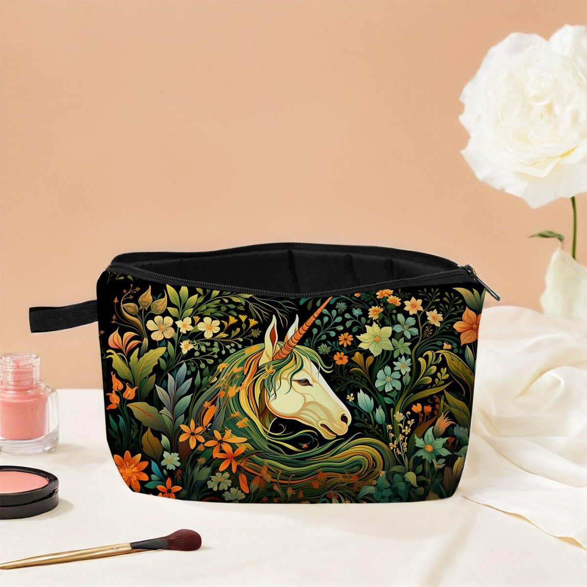 MoCaliduccious Enchanting Unicorn Print Makeup Bag - Large Travel Cosmetic Pouch for Women, Dreamy Gift for Her - görsel 7