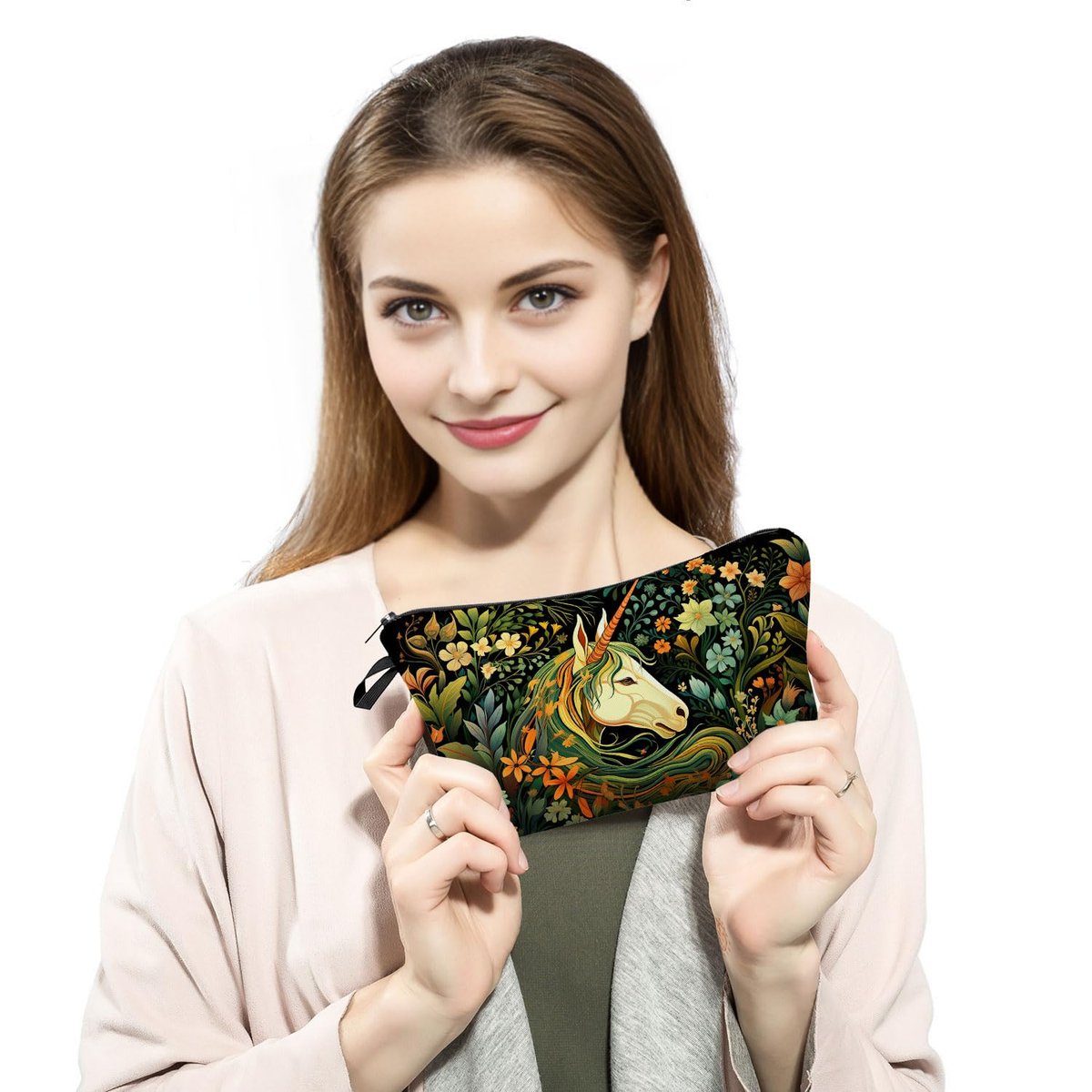 MoCaliduccious Enchanting Unicorn Print Makeup Bag - Large Travel Cosmetic Pouch for Women, Dreamy Gift for Her - görsel 5