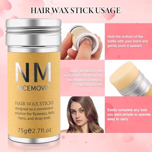 Hair Wax Stick Set for Flyaways – Stocking Stuffers for Women & Kids, Hair Slick Stick Styling Tools for Baby Hairs, Black - görsel 6