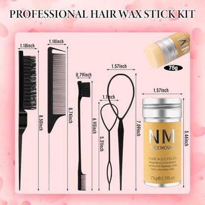 Hair Wax Stick Set for Flyaways – Stocking Stuffers for Women & Kids, Hair Slick Stick Styling Tools for Baby Hairs, Black