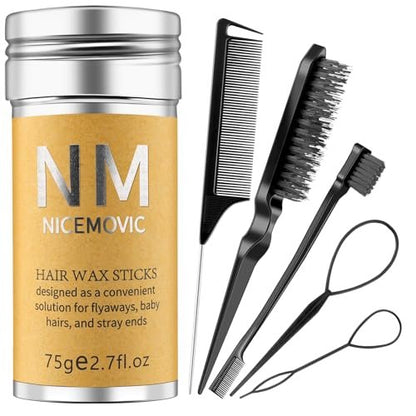 Hair Wax Stick Set for Flyaways – Stocking Stuffers for Women & Kids, Hair Slick Stick Styling Tools for Baby Hairs, Black