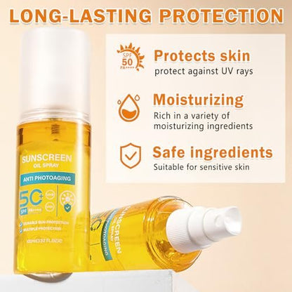 QIUFSSE Sunscreen Oil SPF 50 Body Sunscreen Spray – Hydrating Glow Mist, Lightweight & Refreshing for All Skin Types