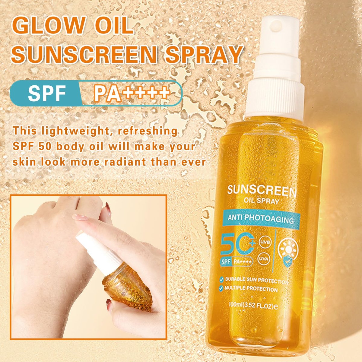 QIUFSSE Sunscreen Oil SPF 50 Body Sunscreen Spray – Hydrating Glow Mist, Lightweight & Refreshing for All Skin Types - görsel 3