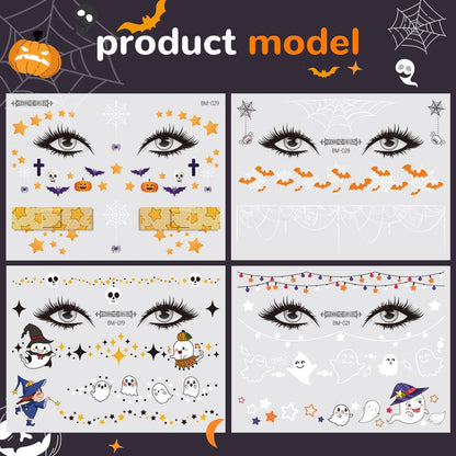 Halloween Face Temporary Tattoos for Kids – 12 Sheets of Day of the Dead, Pumpkin, Spider, Bat & Ghost Tattoo Stickers – Cute Face Makeup Decals for Halloween Party Decorations