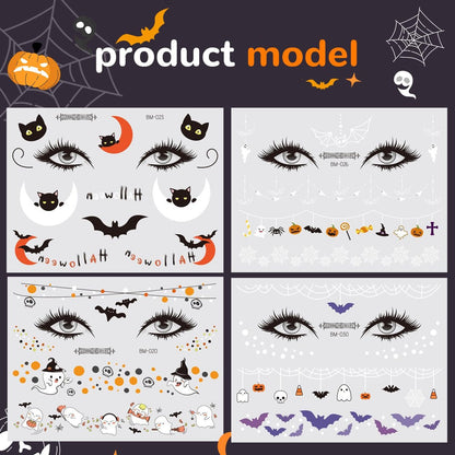 Halloween Face Temporary Tattoos for Kids – 12 Sheets of Day of the Dead, Pumpkin, Spider, Bat & Ghost Tattoo Stickers – Cute Face Makeup Decals for Halloween Party Decorations