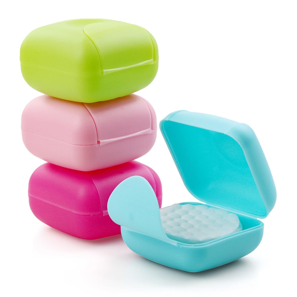 Etenpo Cosmetic Cotton Pad Holder 4-Pack – Portable Sealed Plastic Square Container for Makeup Remover Pads, Cotton Balls & Beads (4 Colors) - görsel 1