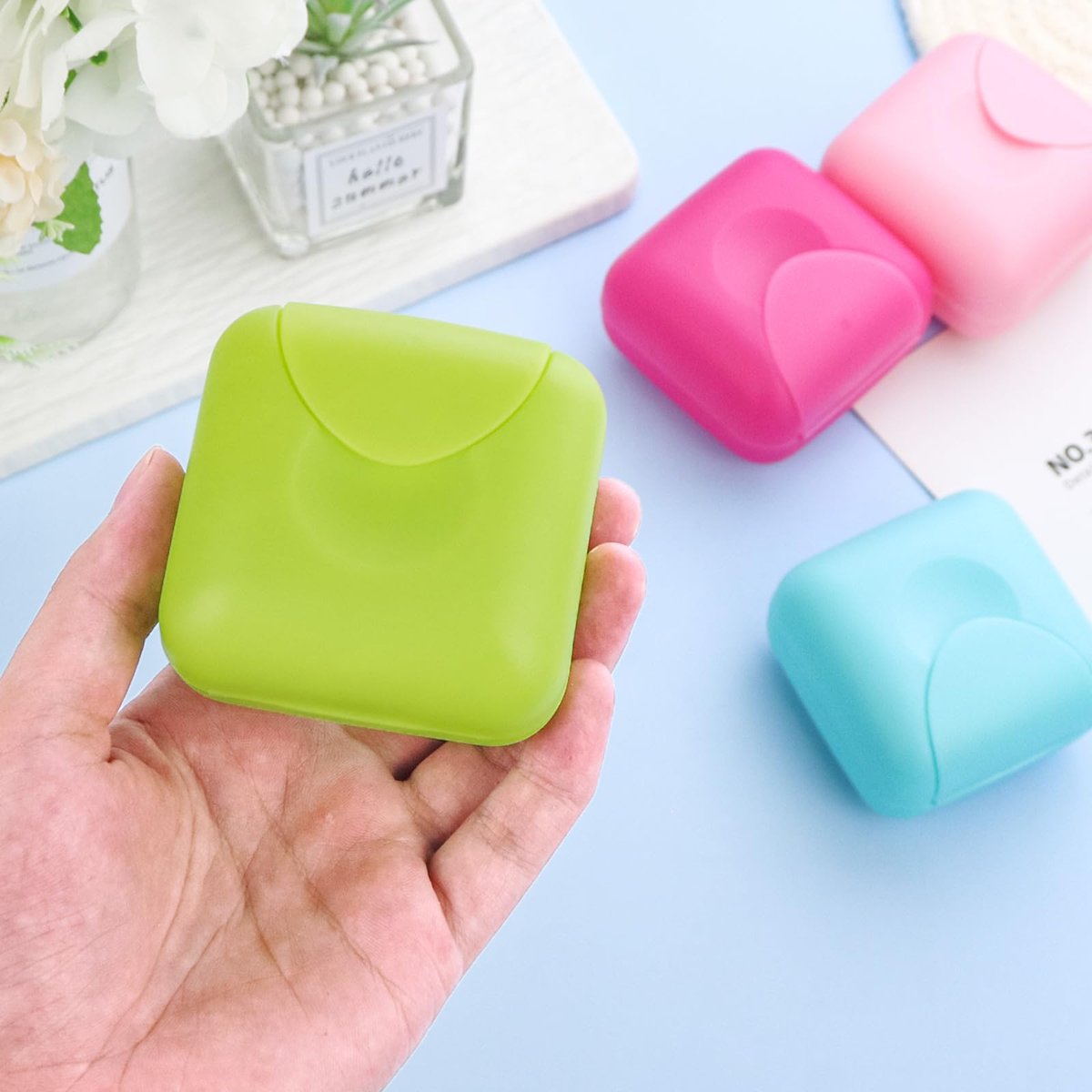 Etenpo Cosmetic Cotton Pad Holder 4-Pack – Portable Sealed Plastic Square Container for Makeup Remover Pads, Cotton Balls & Beads (4 Colors) - görsel 7