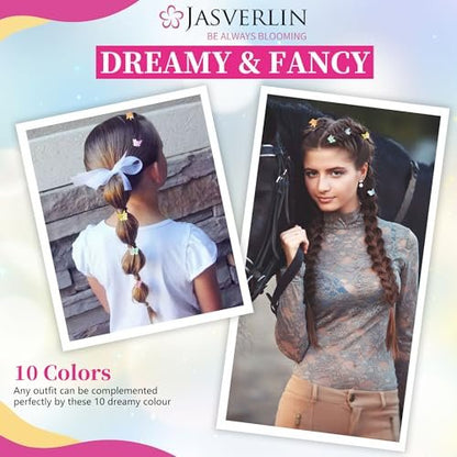 JASVERLIN Butterfly Clips for Hair Sparkly Glitter - 50 Pcs Small 90s Y2K Mini Cute Hair Claws for Girls, Rainbow Colors Dreamy