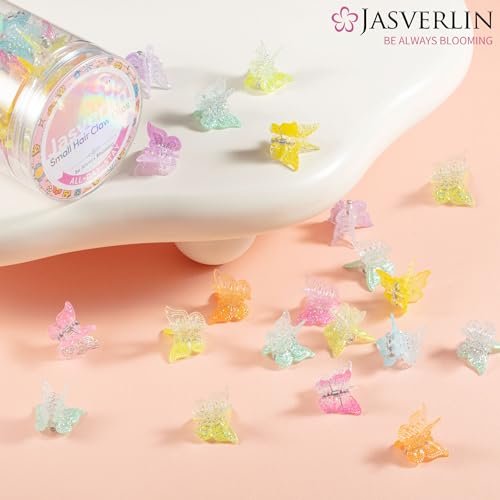 JASVERLIN Butterfly Clips for Hair Sparkly Glitter - 50 Pcs Small 90s Y2K Mini Cute Hair Claws for Girls, Rainbow Colors Dreamy - görsel 12