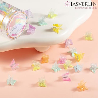 JASVERLIN Butterfly Clips for Hair Sparkly Glitter - 50 Pcs Small 90s Y2K Mini Cute Hair Claws for Girls, Rainbow Colors Dreamy