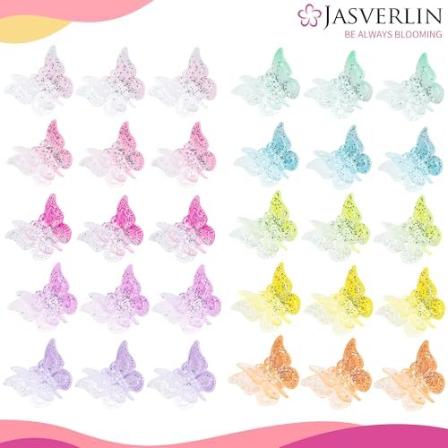 JASVERLIN Butterfly Clips for Hair Sparkly Glitter - 50 Pcs Small 90s Y2K Mini Cute Hair Claws for Girls, Rainbow Colors Dreamy - görsel 4