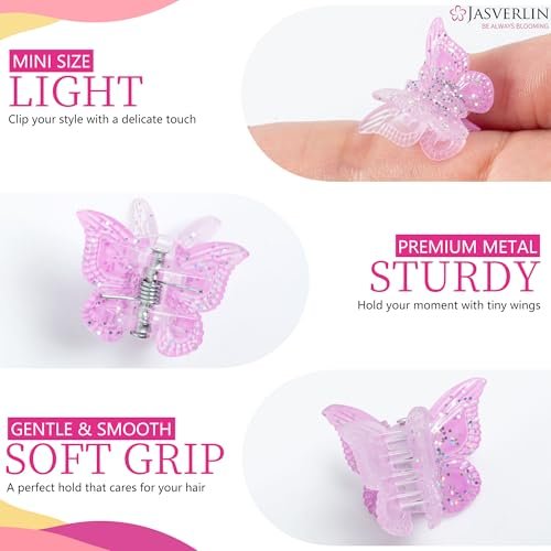JASVERLIN Butterfly Clips for Hair Sparkly Glitter - 50 Pcs Small 90s Y2K Mini Cute Hair Claws for Girls, Rainbow Colors Dreamy - görsel 8