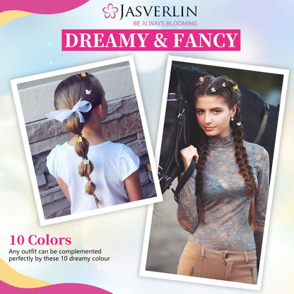 JASVERLIN Butterfly Clips for Hair Sparkly Glitter - 50 Pcs Small 90s Y2K Mini Cute Hair Claws for Girls, Rainbow Colors Dreamy