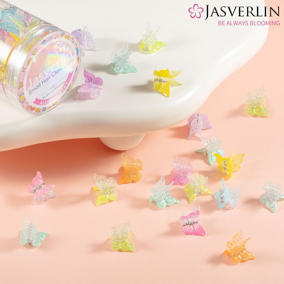 JASVERLIN Butterfly Clips for Hair Sparkly Glitter - 50 Pcs Small 90s Y2K Mini Cute Hair Claws for Girls, Rainbow Colors Dreamy - görsel 11