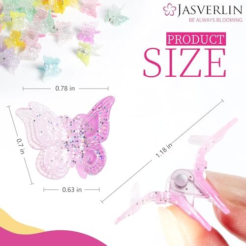 JASVERLIN Butterfly Clips for Hair Sparkly Glitter - 50 Pcs Small 90s Y2K Mini Cute Hair Claws for Girls, Rainbow Colors Dreamy - görsel 6