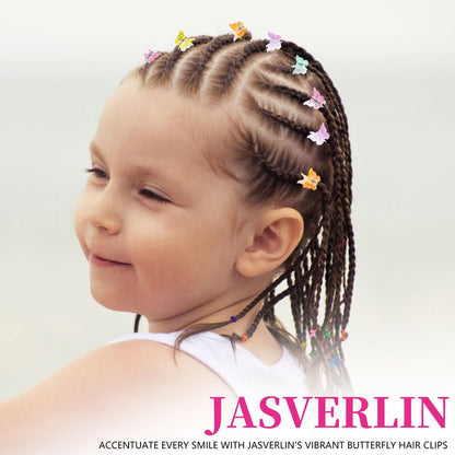 JASVERLIN Butterfly Clips for Hair Sparkly Glitter - 50 Pcs Small 90s Y2K Mini Cute Hair Claws for Girls, Rainbow Colors Dreamy