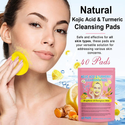 Turmeric Cleansing Pads with Kojic Acid – Balance Skin Oil and Water, 40 Count