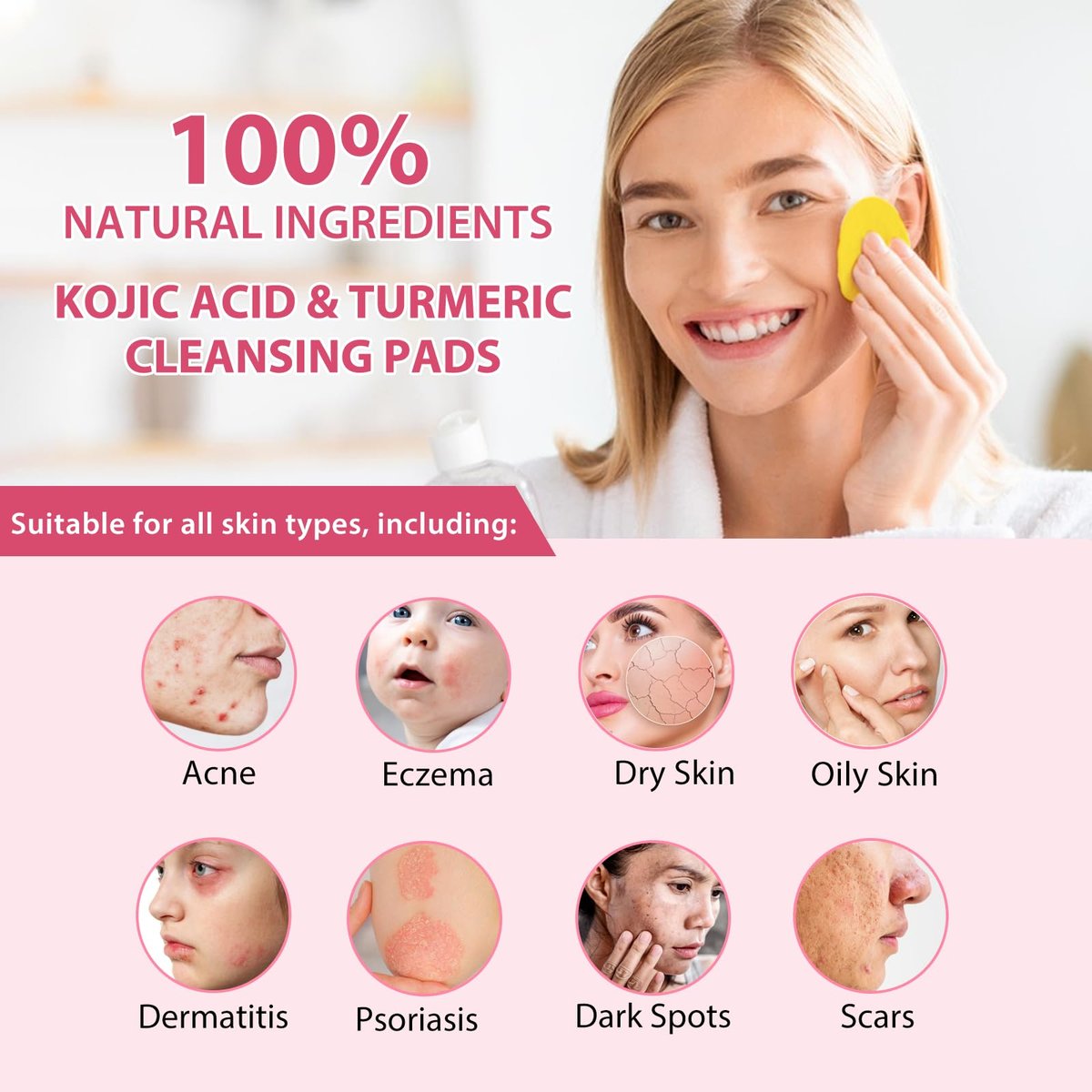 Turmeric Cleansing Pads with Kojic Acid – Balance Skin Oil and Water, 40 Count - görsel 5