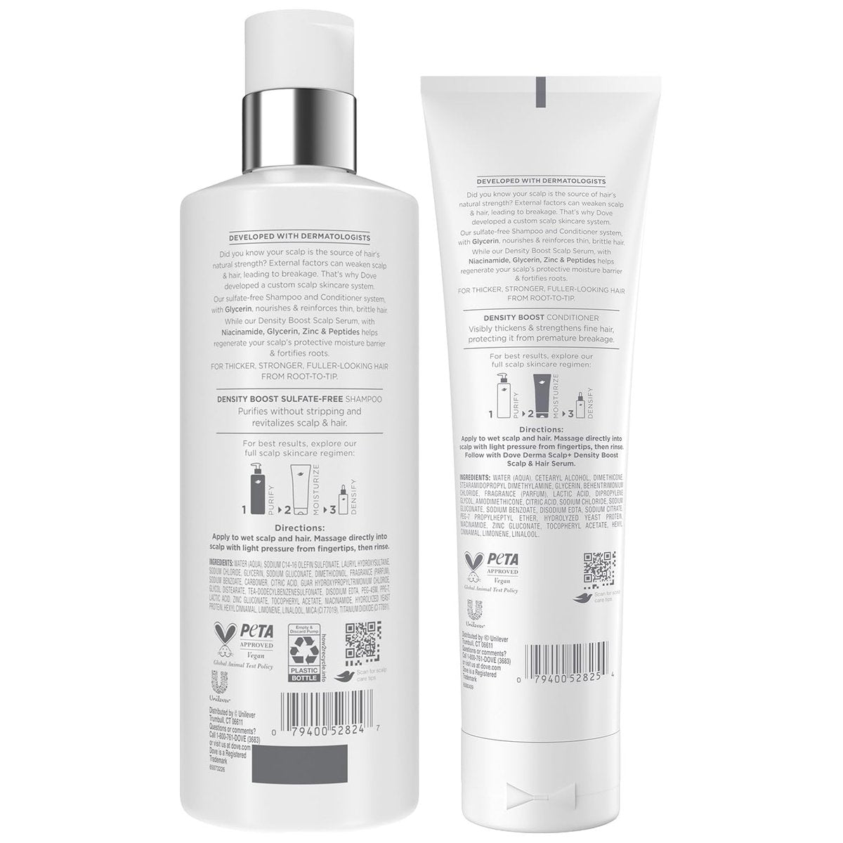 Dove Derma Scalp Thickening Shampoo and Conditioner – Density Boost with Niacinamide, Glycerin, Zinc & Peptides, 9.25 Fl Oz (Pack of 2) Avelisse
