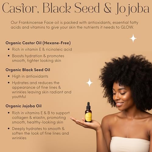 Frankincense Resin Infused Organic Black Seed, Castor & Jojoba Oils Face Anti-Aging Serum - Cold Pressed Natural Skincare Moisturizer for Glowing Skin, 1 Fl Oz Avelisse