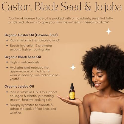 Frankincense Resin Infused Organic Black Seed, Castor & Jojoba Oils Face Anti-Aging Serum - Cold Pressed Natural Skincare Moisturizer for Glowing Skin, 1 Fl Oz Avelisse