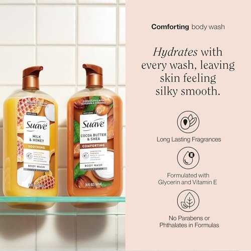 Suave Body Wash Variety Bundle – Milk & Honey 2-Pack & Cocoa Butter Shea, Gentle & Moisturizing Body Washes with Vitamin E, 30 Oz Each (3 Piece Set) Avelisse