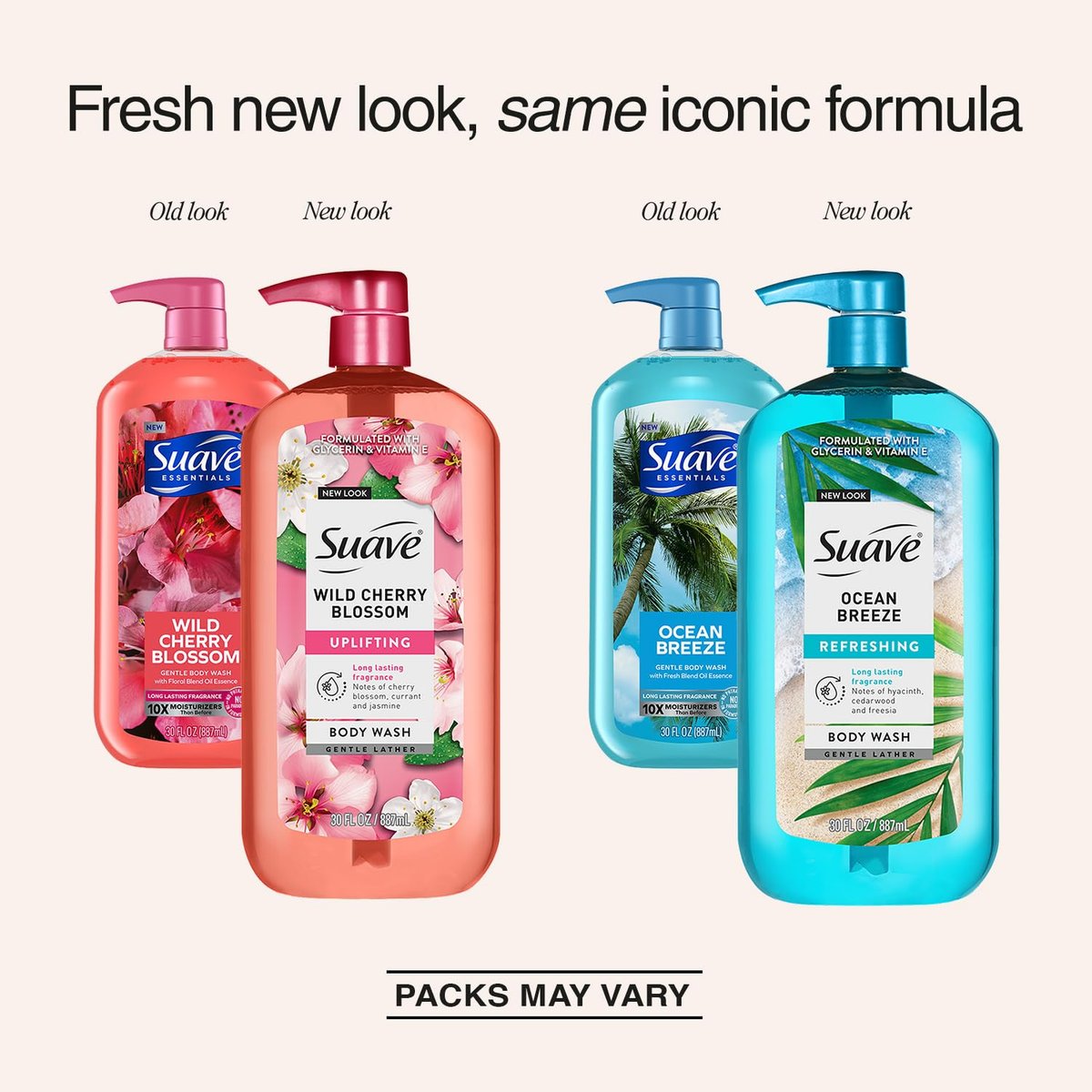 Suave Body Wash Variety Pack: Ocean Breeze & Wild Cherry Blossom, 3 x 30 oz, Moisturizing with Vitamin E Avelisse