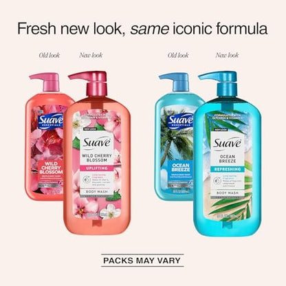 Suave Body Wash Variety Pack: Ocean Breeze & Wild Cherry Blossom, 3 x 30 oz, Moisturizing with Vitamin E Avelisse