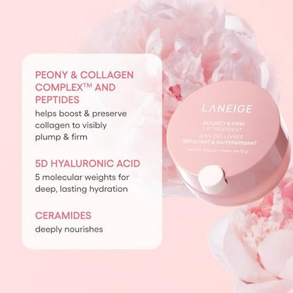 LANEIGE Bouncy & Firm Lip Treatment: Plumping & Firming Lip Care with Peony & Collagen Complex, Ceramide Capsules, & 5D Hyaluronic Acid