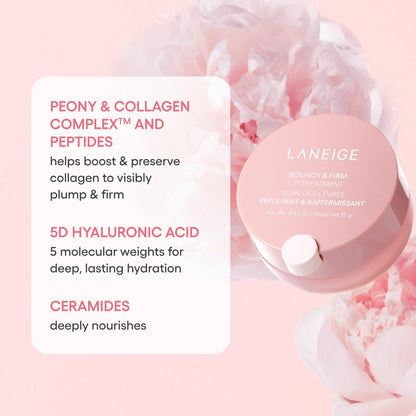 LANEIGE Bouncy & Firm Lip Treatment: Plumping & Firming Lip Care with Peony & Collagen Complex, Ceramide Capsules, & 5D Hyaluronic Acid
