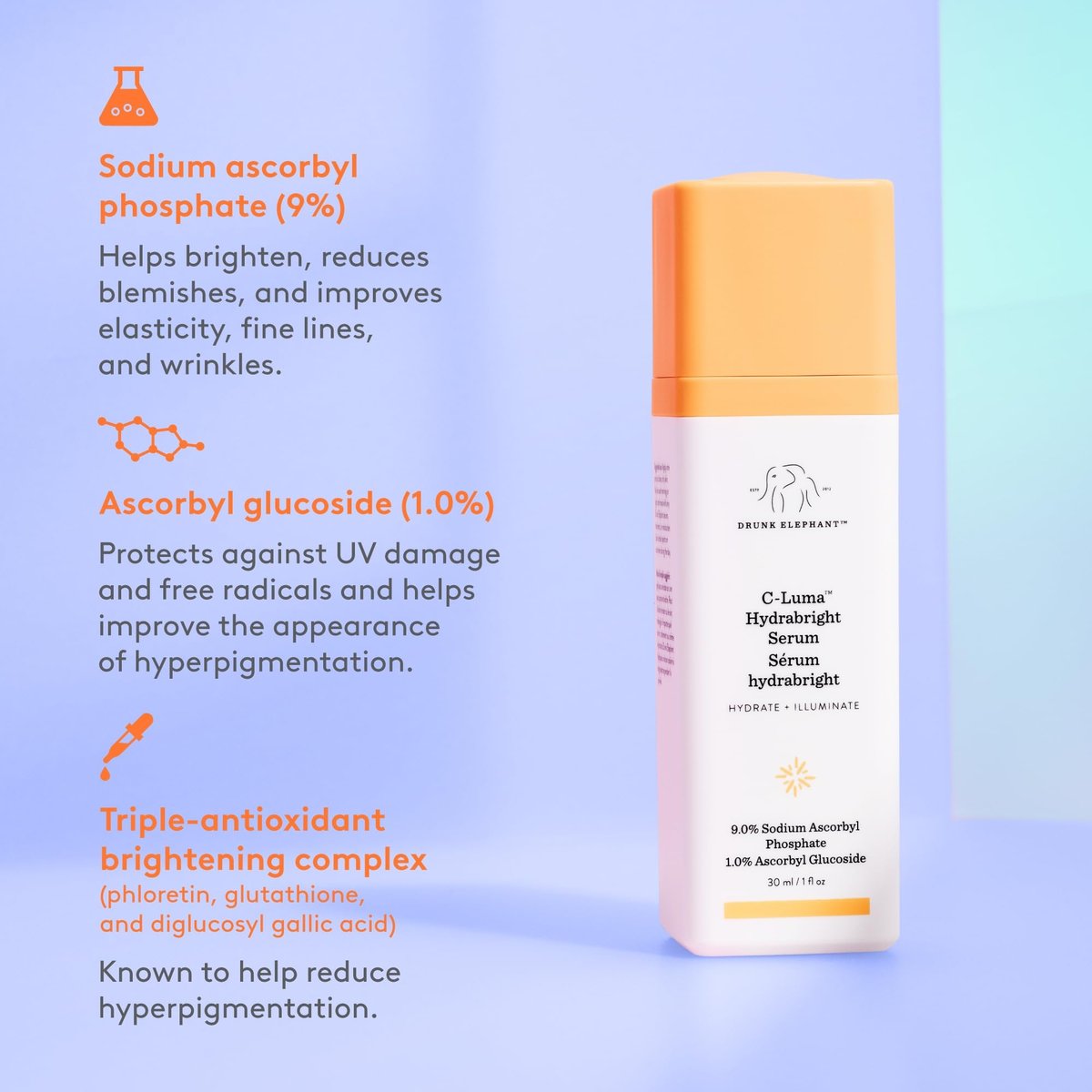 Drunk Elephant C-Luma Hydrabright Serum - 10% Hydrating Vitamin C - Clean Clinical Skincare - 30ml/1 fl oz Avelisse
