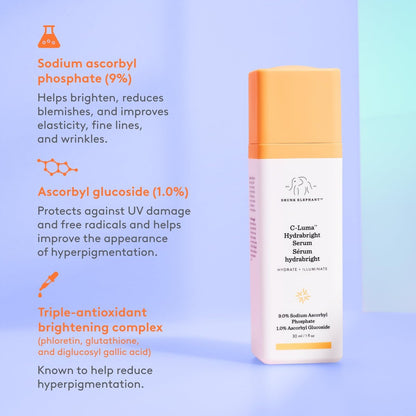 Drunk Elephant C-Luma Hydrabright Serum - 10% Hydrating Vitamin C - Clean Clinical Skincare - 30ml/1 fl oz Avelisse