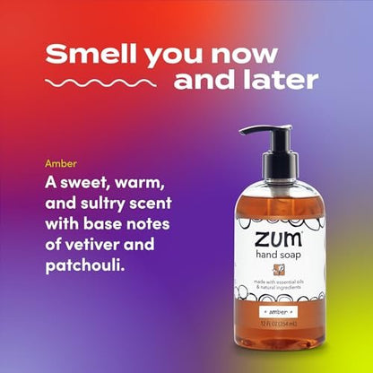 Zum Indigo Wild Hand Soap – Natural Liquid Soap for Bathroom & Kitchen – Amber Scent – 12 oz (Pack of 4) Avelisse