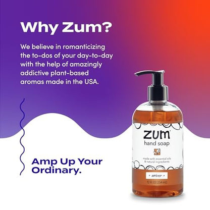 Zum Indigo Wild Hand Soap – Natural Liquid Soap for Bathroom & Kitchen – Amber Scent – 12 oz (Pack of 4) Avelisse